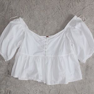 Free People White Button Up Peasant Top